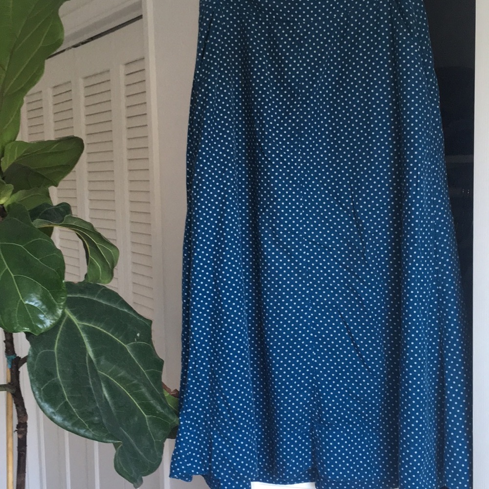 Blue Polkadot Midi Skirt